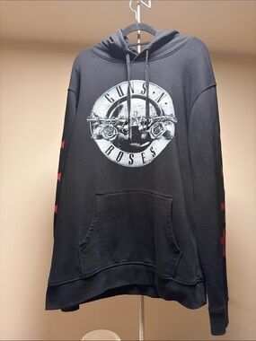 Guns N' Roses Classic Bullet Logo Hoodie Black Red Sleeve Crosses Size L